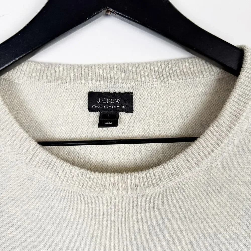 J.Crew Mens Italian Cashmere Crewneck Sweater Gray Cream - L